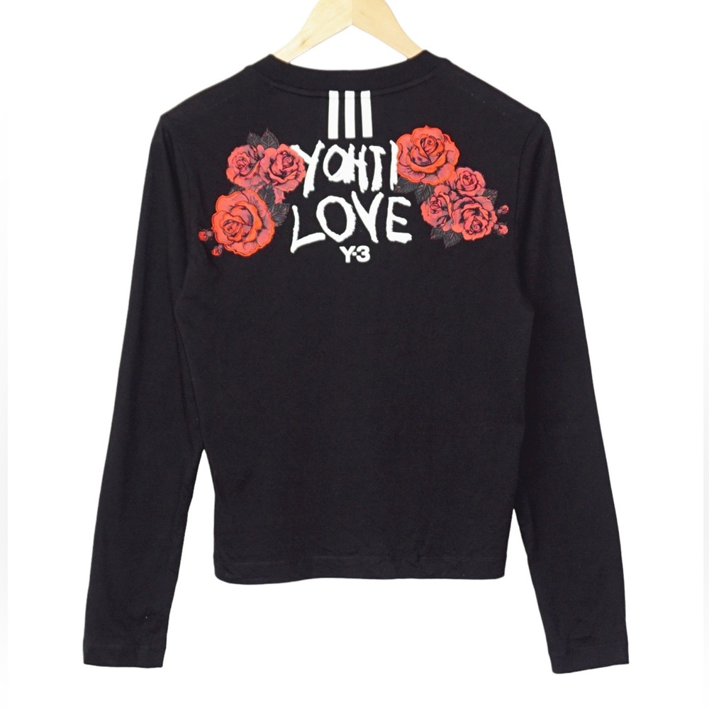 🥀 NEW Yoshi LOVE y-3 adidas black, gothic rose embroidered long sleeve crewneck